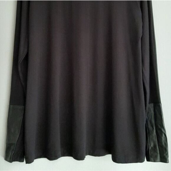 CLUB MONACO / Mixed Media Faux Leather Sleeve End Panels Top Black Sz S - Picture 3 of 11